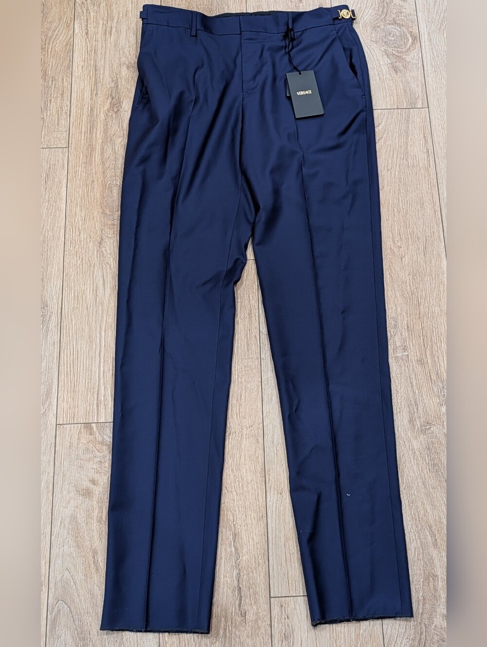 $1075 Mens VERSACE Medusa Side Tabs Wool Tailored Trousers Pants Ink 50 US 34